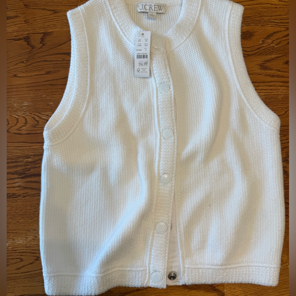 J crew sweater tank, snap front, white size small